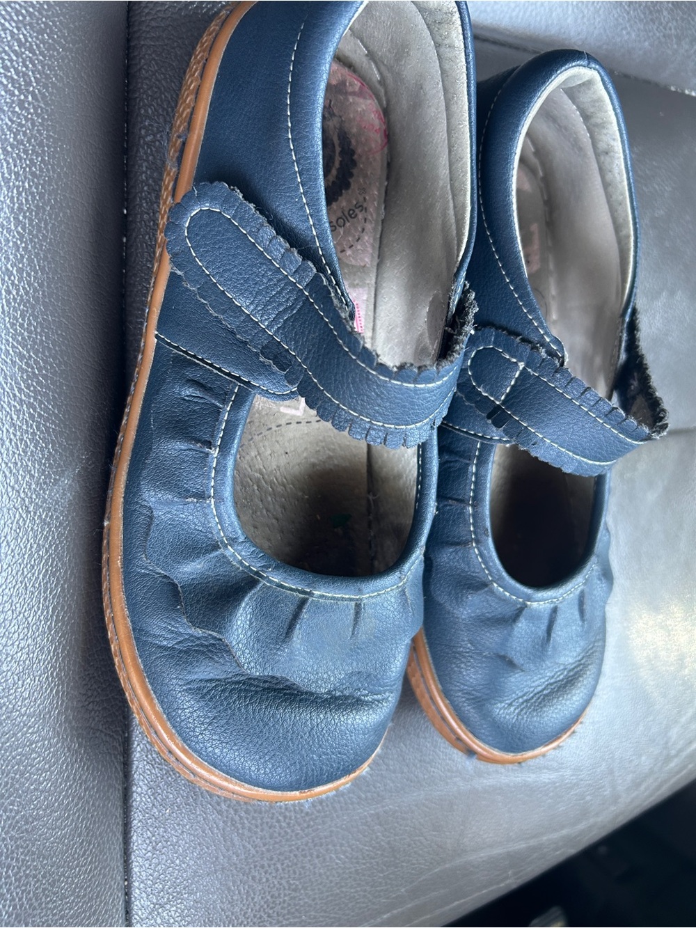 Livie & Luca Navy Mary Jane Shoes with Tan Trim